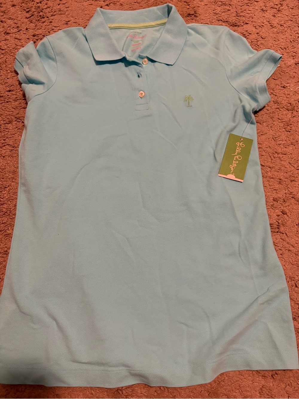 Lilly Pulitzer Light Blue Polo with Palm Tree Embroidery
